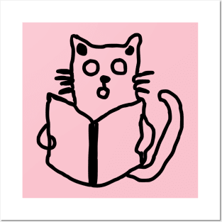 Cat reading book Posters and Art